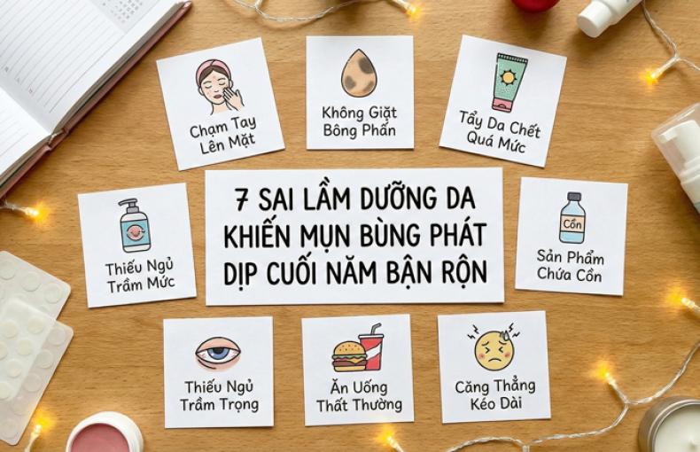 7 sai lầm dưỡng da khiến mụn bùng phát dịp cuối năm bận rộn